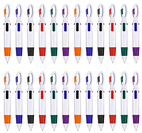 KAHEIGN 24Pcs Kugelschreiber 4-in-1 Multifarbe Kugelschreiber mit Einziehbaren Minen und Karabinerhaken für Büro oder Schulbedarf Studenten (6 Farben)