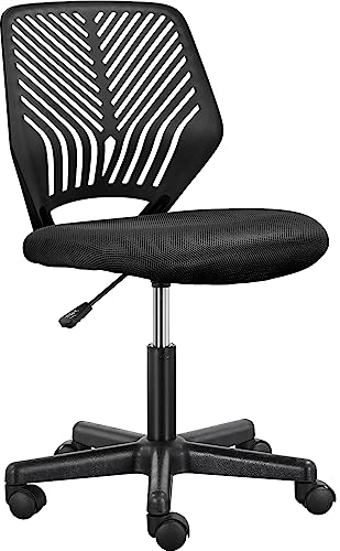 Yaheetech Sedia Ufficio Scrivania Senza Braccioli Girevole a Rotelle Ergonomica Portata 136 kg in Rete Traspirante Altezza Regolabile Nera
