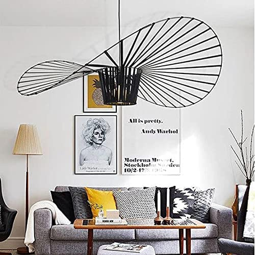 YONIISEA Hängeleuchte Vintage Wohnzimmer Led Vertigo Pendelleuchte E27, Schwarz/Weiss/Kupfer Vertigo Lampe, Fiberglas + PU Vertigo Lampenschirm, Deko Wohnzimmer Kronleuchter,Noir,120cm