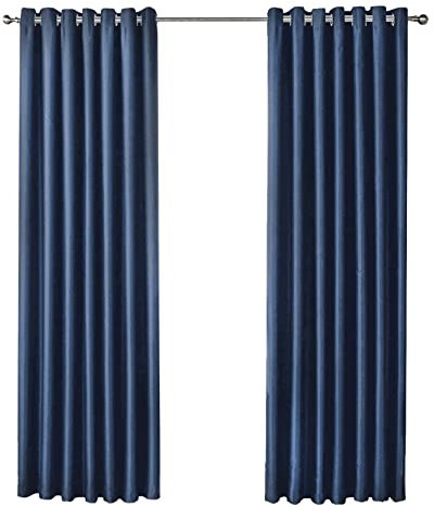 Olivia Rocco Blackout Eyelet Curtains Black Out Thermal Ring Top Curtain Pair Window Treatment Living Room Bedroom, 90 (Width) x 90 (Drop) Navy