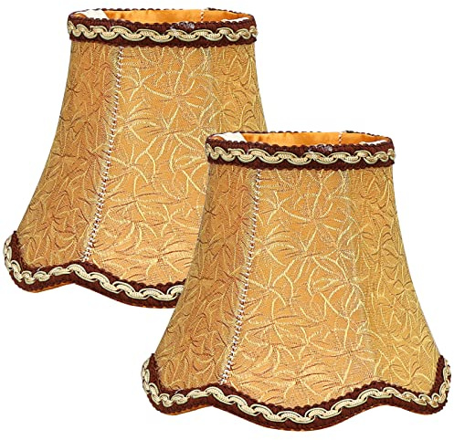 Fuloon Small Lamp Shades Clip on Bulb, Modern European Style Mini Bell Lampshades for Chandelier, French Country Chandelier Lamp Shades, 3.14x5.51x4.72 in, 2 Pack (Coffee)