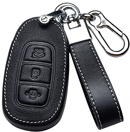ontto Autoschlüssel Hülle Passt für Hyundai i30 Ix35 Kona Encino Solaris Azera Grandeur Ig Santa Fe Fernbedienung PU Leder Schlüsselcover Schlüsselhülle Schlüsselanhänger Schlüssel Etui-Schwarz I