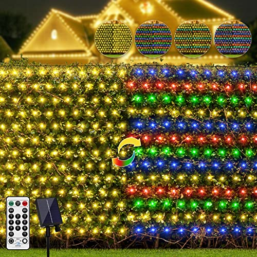 CERIAL Luci Solari Esterno,4.5 x 1.5 m Luci a rete per esterni, 8 modalità e timer per esterni, decorazione natalizia, luci per albero di da giardino, con cespugli che cambiano 4 colori