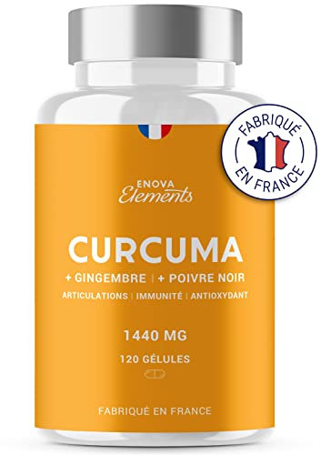 CURCUMA + Poivre noir + Gingembre | 1440 MG | Articulations Immunité Antioxydant Digestion | 120 Gélules | Complement alimentaire | Fabriqué en France