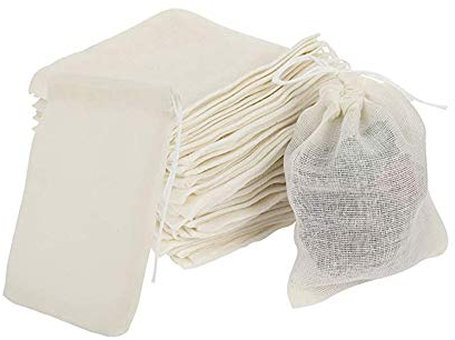 50 Pcs Cotton Muslin Drawstring Bags, 100% Cotton Reusable Mesh Bags Tea Coffee Filter Spices Storage Crafts Soap Nuts Gift Bag,10 * 8cm