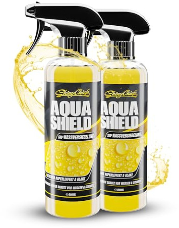 ShinyChiefs AQUA SHIELD - NASSVERSIEGELUNG für nahezu alle Fahrzeugoberflächen - Si02 Auto-Versiegelung mit Hochglanz-Effekt - hydrophobe Keramikbeschichtung - KFZ Versiegelung, 2x 500ml