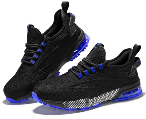 SPIEZ Composite Toe Shoes for Men Women, Lightweight Breathable Non Steel Toe Safety Shoes, Puncture Proof Slip Resistant Work Sneakers for Construction,Warehouse,Black Blue/Black Yellow US5-12