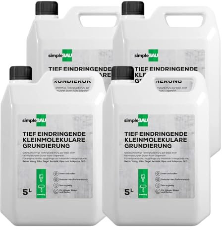 simpleBAU Tiefengrundierung 5Lx4 gebrauchsfertig für schwierige Untergründe, Tiefgrund für innen und außen Für Wände, Böden und Decken. Schützt Oberflächen. Lösemittelfrei (20, Kilogramm)