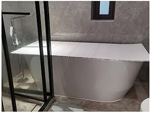 EYLINK Copertura per Vasca da Bagno in PVC Antipolvere Spessore 1,2 Cm, Coperchio per Vasca da Bagno Pieghevole con Vassoio per Vasca da Bagno, Mensola per Vasca da Bagno in Pannello Isolante per V
