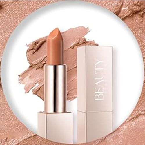 Beauty Searcher Metallisch glänzender Lippenstift Lippen-Makeup für Frauen Samtmatte Lippenstifte Feuchtigkeitsspendendes No-Stick Cup Lip Makeup wasserfester glänzender Lipgloss(Nude Gold)