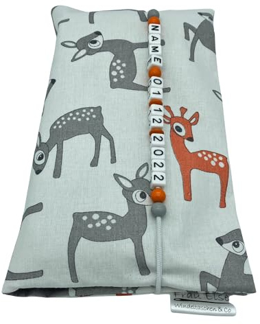 Große Windeltasche XXL mit Name personalisiert Wickeltasche - Rehe weiß grau orange - für Jungen und Mädchen