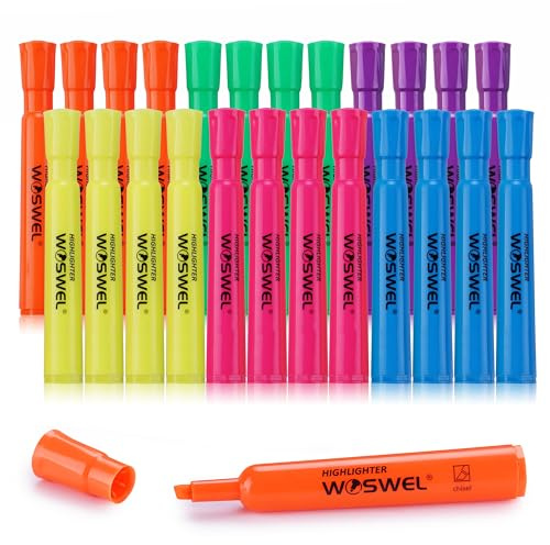 WOSWEL Highlighters Bulk, 24 Pack Tank Style Highlighters Assorted Fluorescent Colors Set, 6 Bright Colors Chisel Tip Highlighter Markers for Kid and Adult Coloring, Highlighting as School Supplies