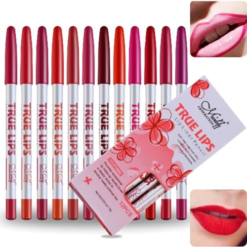 Perfilador Labios Permanente Pack 12unds.- Delineador Labios Suave y Cremoso Enriquecido con Vitaminas y Aloe Vera- Lip Liner de Acabado Profesional- Lapiz Labios mate.