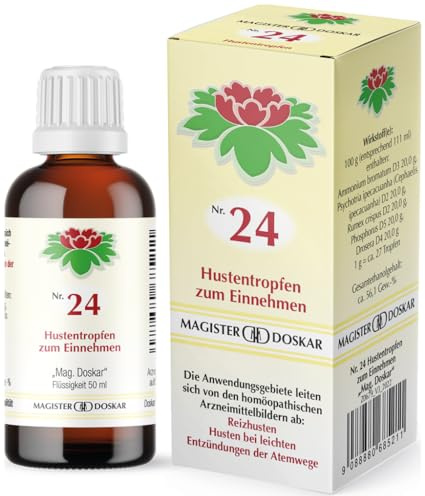 MAGISTER DOSKAR Tropfen Nr. 24 – Homöopathische Hustentropfen, 50 ml – Unterstützt die Atemwege – Lindert Husten – Fördert Schleimlösung – Beruhigt Hals und Bronchien – Natürliche Pflanzenextrakte