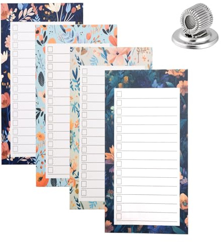Pumuky 4 Pièce Blocs-notes Magnétiques,pour Liste D'épicerie Réfrigérateur,Feuilles Détachables 9x15cm,Blocs-notes Magnétiques Liste de Choses à Faire Magnétique StyloSupport de Clip de Stylo.
