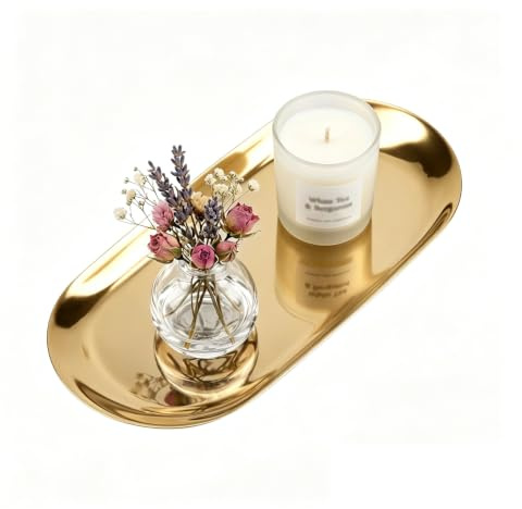 Vassoio Decorativo in Acciaio Inossidabile 18cm/23cm Stile Nordico Ovale da Appoggio Piatto per Torta Specchio Cosmetici Espositore per Gioielli per Cucina Bagno Soggiorno(23cm Gold)