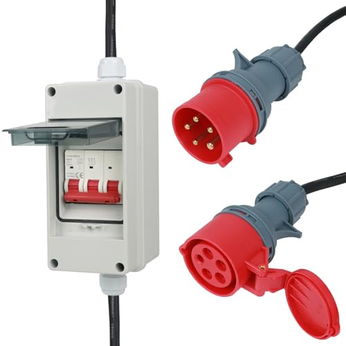 CEE Adapter 63A auf 32A, 400V 63A auf 32A mit Sicherung 32A, Kupplung Starkstrom, 5G4/5G6 5P CEE Stromadapter Stecker und Steckdose mit Leitungsschutzschalter