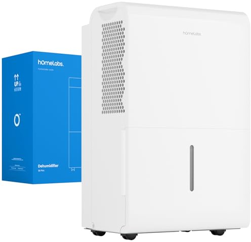 hOmeLabs Dehumidifier 7,000 Sq Ft Wi-Fi (50 Pint MAX 120 Pint at 95°F, 90% RH) for Home, Office, Basements with Powerful Moisture Removal, Humidity Control, Auto Shut-off, Quiet Operation