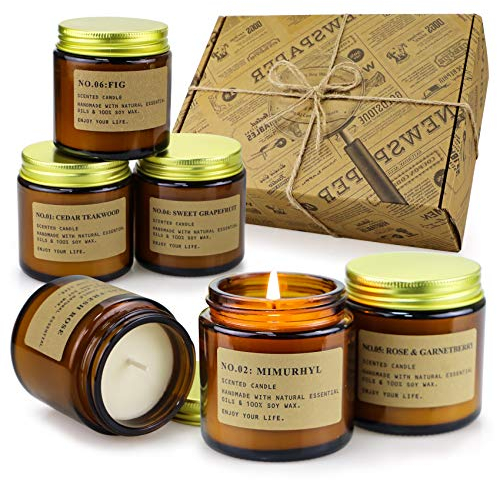 6 Pack Candles Gifts Set for Women, Home Scented Jar Candle Lavender Amber Fig Rose Mint, Presents for Mom Her Woman Gifts,Soy Wax Stress Relief, Set Birthday Weddings Present
