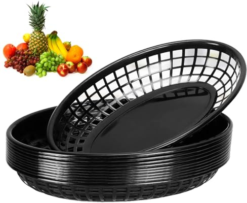 Lyxhag 15Pcs Oval Food Fruit Baskets, Reusable Plastic Oval Fruit Basket,Plastic Serving Baskets Fries Chip Hot Dog Tray Burger Baskets,Summer Garden Party Festival