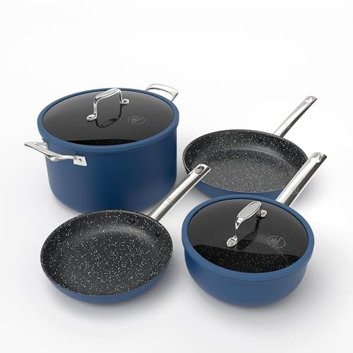 Kitchen Academy Plasma Titan-Keramik-Kochgeschirr-Set – 6-teiliges Induktionstopf- und Pfannenset, antihaftbeschichtet, blau, gesund, ungiftig, Kochgeschirr-Set mit Kratzschutz-Technologie, PFOA- und