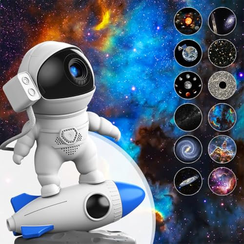Proyector de Galaxia Astronauta, proyector de Estrellas para Dormitorio, lámpara de luz Blanca Pura LED de 6500 K, con 12 Discos de Planeta, proyector de luz Nocturna de Nebulosa de Cielo Estrellado