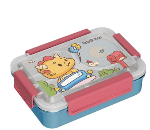 Ungtyb infantil con diseño de dibujos animados, contenedor de alimentos de acero inoxidable, lonchera apta para niños para la escuela, lonchera para niños con compartimentos para niños,