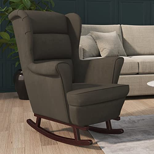 Xichuzi Schaukelstuhl mit Massivholz-Gummibeinen, Sessel Wohnzimmer, Schaukelsessel, Stillsessel, Schwingsessel, Tv Sessel, Ohrensessel, Relaxsessel, Rocking Chair, Dunkelgrau Samt