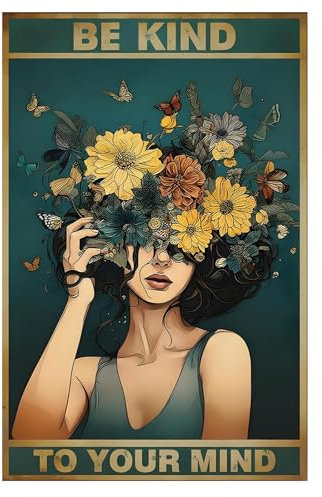 BelleVive Be Kind to Your Mind Vintage Picture Poster Hippie Boho Wall Art Vintage Poster Encouragement Gifts for Women Home Office Bedroom Living Room Wall Decor Style 2