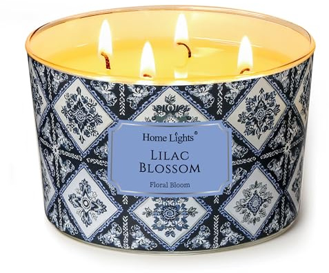 HomeLights Bougies parfumées à 4 mèches - Bougie en cire de soja 18oz, parfum longue durée, textures naturelles bohèmes, cadeaux de pendaison de crémaillère, Fleur de lilas