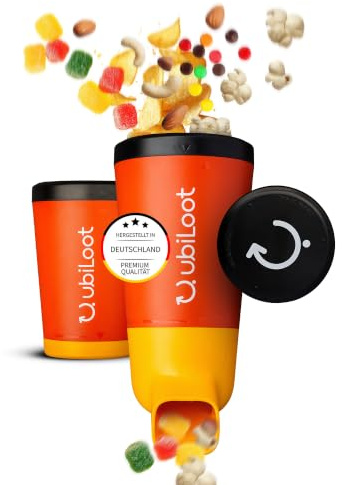 Ubiloot Snackspender - Snacken ohne fettige Finger, Made in Germany | 485 ml, BPA-frei, einhändig bedienbar, für M&Ms, Nüsse und Gummibärchen, Geschenkidee für Gamer
