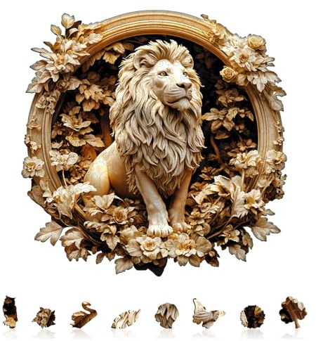 KAAYEE Holzpuzzle Erwachsene, Waldlöwe Holz Puzzle Erwachsene, Unregelmäßige Einzigartige Puzzle, Einzigartige TierföRmige Holzpuzzles, mit Geschenkbox aus Holz (M)