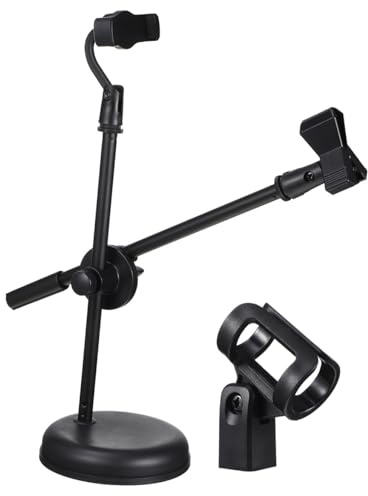 LOLIPPYY Adjustable Mic Stand with Phone Holder Telescopic Desktop Microphone Stand for Stable Use Detachable Design Compatible with Various Microphones and Phones
