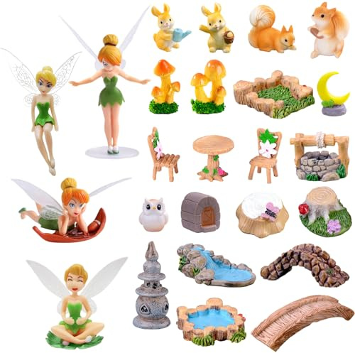 Orizizhic 25Pcs Fairy Garden Accessories, Mini Fairy Figures Miniature Garden Ornaments Animal Plant Furniture Set for Micro Landscape Plant Pots Desk Decor DIY Terrarium