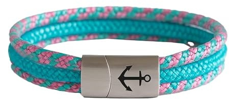 Das Original Segeltau-Armband Tidewisp, Unisex, mit Edelstahl Sicherheits-Magnetverschluss & Anker Gravur, Multistrang-Design, Paracord, 8 mm Durchmesser, handmade (Cape Bleu, 19.00, Zentimeter)