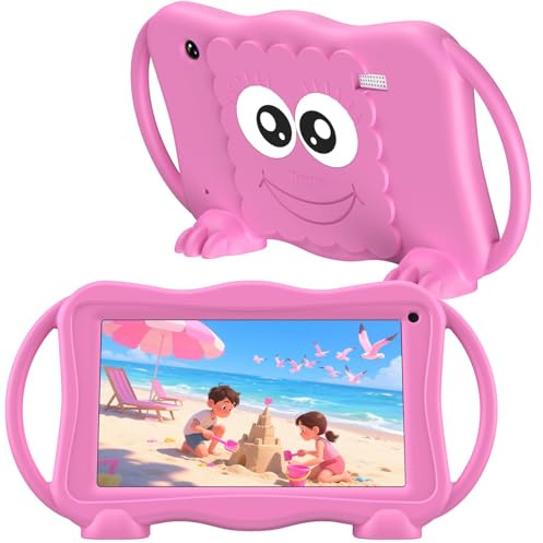 TUNUYEXST Kids Tablet 7 Inch Tablets for Kids 3-12, 32GB Toddler Tablet with Dual Camera, Parental Control, Solid Case, WiFi, GMS, Android Learning Software Installed (Pink)