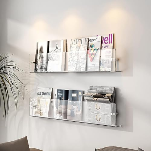 Acryl Floating Shelves 2er Pack - Wandmontierter Zeitungsständer, Perfektes Badezimmer-bücherregal Und Broschürenhalter Für Zuhause Und Büro, Transparent, 40cm/15.7inch