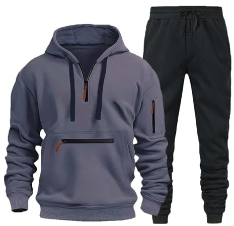 Tuta Uomo Completa Invernale Sportiva Tuta da Ginnastica 2 Pezzi Felpa con Cappuccio e Pantaloni Tasche Casa Tute Complete Invernali Felpata Y2k Completi Sportivi Traspirante Homewear Autunno Inverno