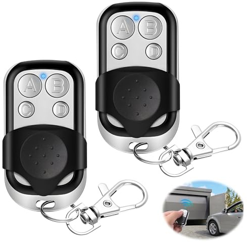 2Pcs Mando Garaje Universal 433.92Mhz Mando a Distancia Código Fijo Duplicador Control Remoto Inalámbrico con 4 Botones Fácil Programación para Puertas Garaje Corredera Enrollables Telescópicas