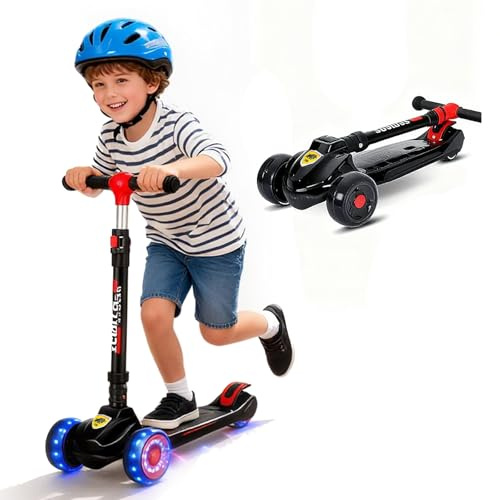Roller Kinder 3 Jahre+, Faltbarer Tretroller mit verbreiterter Standfläche, Tragkraft bis 100 kg, höhenverstellbar für Jungen und Mädchen ab 3 Jahren(Schwarz)
