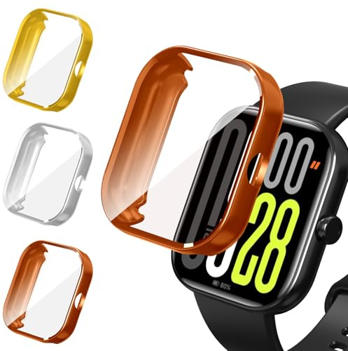 iVoler 3 Piezas Funda con Protector de Pantalla para Xiaomi Redmi Watch 5 / Redmi Watch 4, Protección Completa Carcasa Protectora Delgado Suave TPU Anti-Arañazos Case, Oro + Plata + Oro Rosa