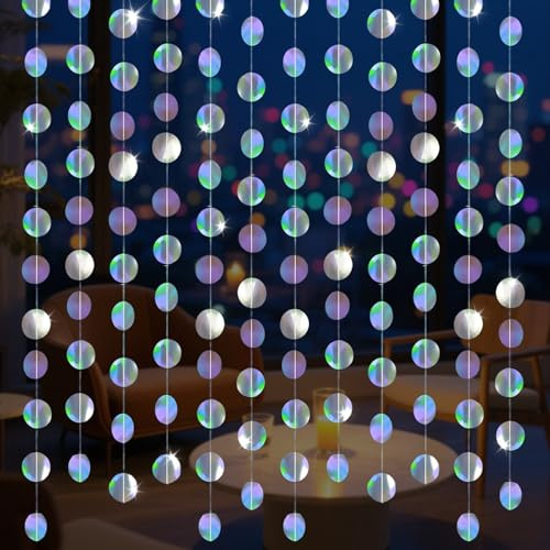 4Stück Hängende Party Deko,Papier Girlande Runde Garland Bunt Glitzer Girlande,4m Hängenden Holographisch Regenbogen Geburtstagsdeko für Geburtstag Silvester Jubiläen Weihnachten Hochzeiten Dekoration