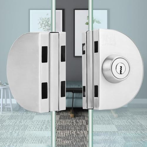 NbgrvB Serratura per porta in vetro in acciaio inox con doppio bullone per porte scorrevoli o basculanti senza telaio da 8-12 mm, senza punzonatura, include 3 chiavi