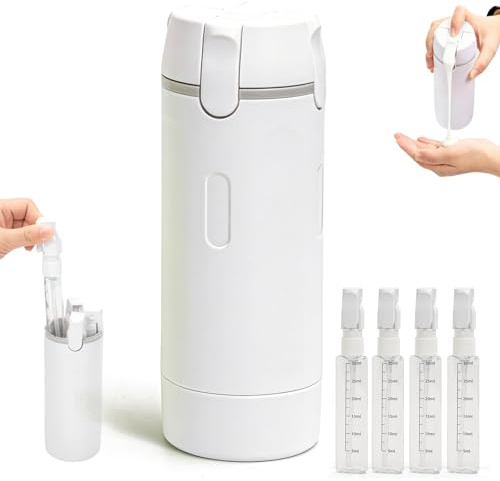 Zouwel Ensemble de flacons distributeurs de voyage 4 en 1 : rechargeables, étanches, pour articles de toilette, conteneurs de voyage portables pour shampooing, lotions, après-shampooing et crème