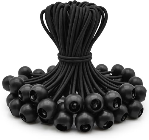 50 Pezzi Corde Elastiche per Teloni, Tenditore Elastico da 15cm, Cordini Elastici con Sfera per Tende, Padiglioni, Teloni Rimorchio e Giardino Esterno