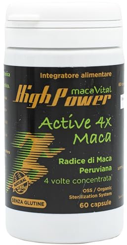 Maca Vital High Power Active 4X - Integratore Alimentare Organico, Tonico ed Energizzante per Stanchezza Fisica e Mentale - 60 Capsule - Non OGM e Senza Glutine