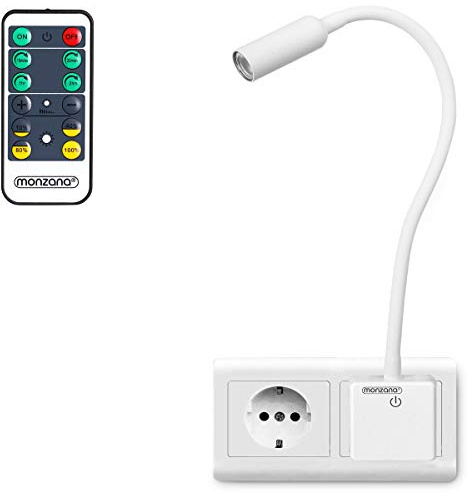 Monzana LED Steckerlampe 46,5cm Steckdosenlampe Steckerleuchte 5000K Touchschalter dimmbar Schreibtischlampe Fernbedienung