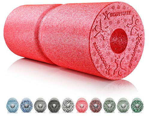 BODYMATE Rouleau de Massage fascias Care L35cm Ø14cm dureté Moyenne + rainure pour soulager la Colonne + E-Book Gratuit - Pepper Red