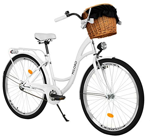 MILORD. 26 Zoll 3-Gang weiß Komfort Fahrrad mit Korb und Rückenträger, Hollandrad, Damenfahrrad, Citybike, Cityrad, Retro, Vintage