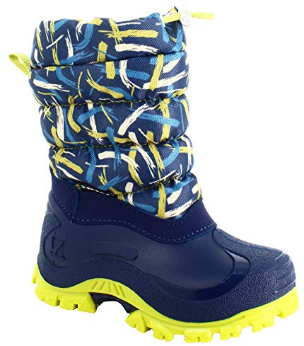 Spirale Sydney Stivali da Neve per Bambini, Stivali per Bambini con Tomaia Idrorepellente e Imbottitura In Pile Isolante, Chiusura con Collo Aggiustabile con Laccio, Blue/Lime, 28 EU